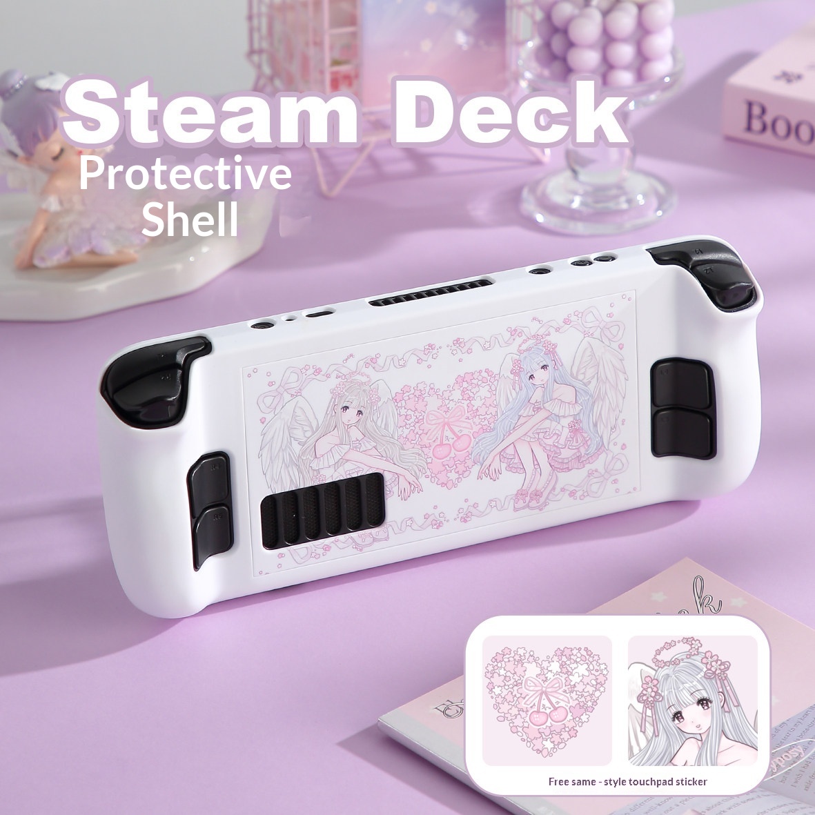 Gaming Accessories For 8 Year Old - Steam Deck Schutzhülle, rosa, Kirschblüten-Engel-Muster, PC-Hartschale