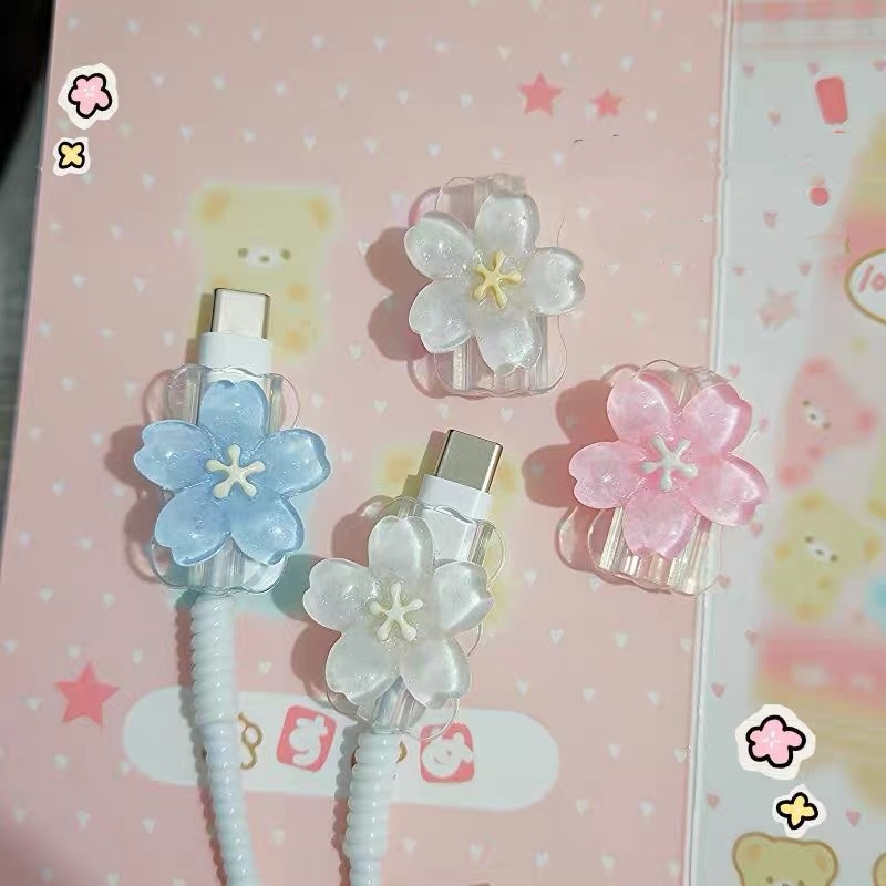 Sleeved Cable Kit - 2 Stück Kirschblüten-Kabelschutz, Kabelschutz-Hülle, Datenkabel-Schutz-Set für
